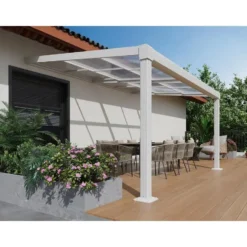 Aanleunende pergola IZEDA - 400 cmx298 cmx200 cm - Wit Kunststof Metaal