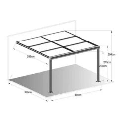Aanleunende pergola IZEDA - 400 cmx298 cmx200 cm - Wit Kunststof Metaal