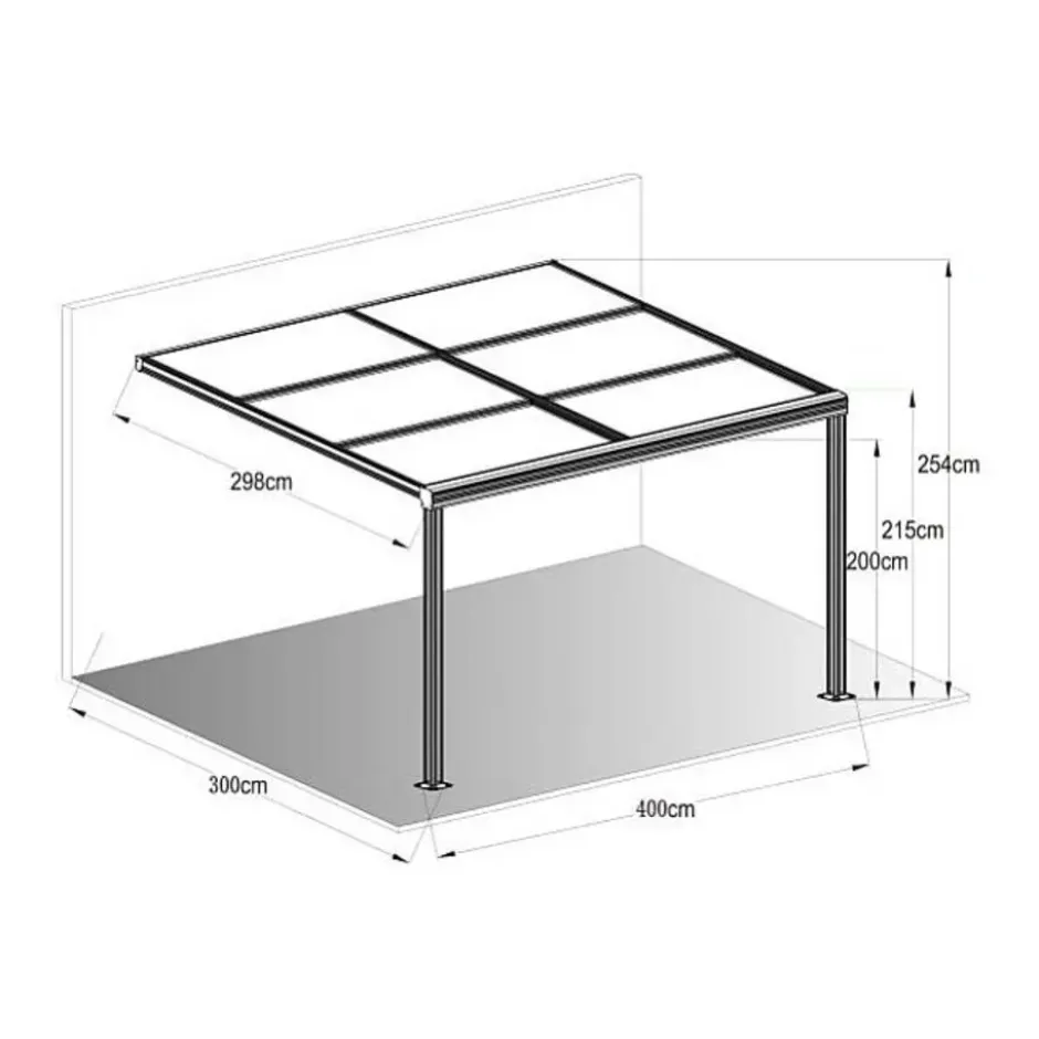 Aanleunende pergola IZEDA - 400 cmx298 cmx200 cm - Wit Kunststof Metaal