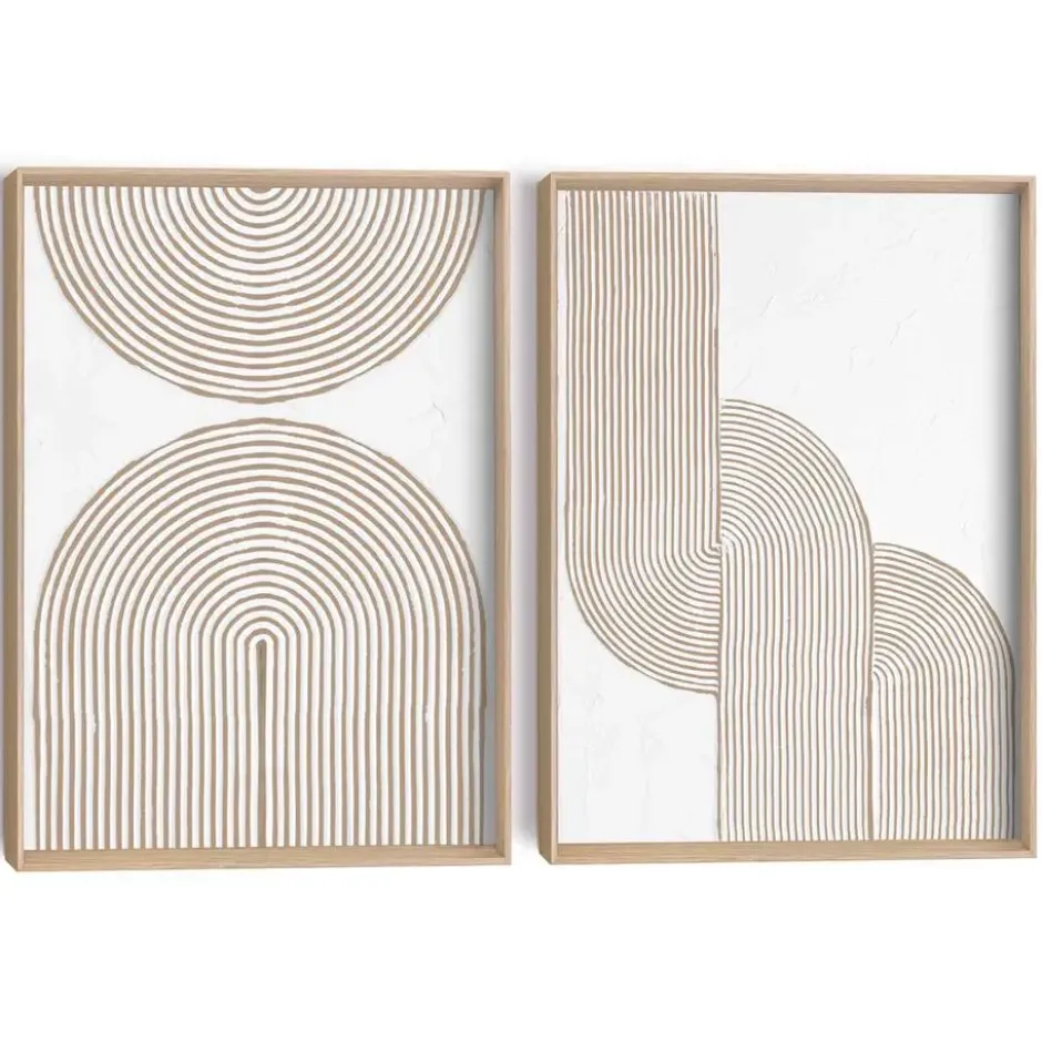 Abstracte wanddecoratie set met structuur Taupe bogen - 40 x 30