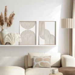Abstracte wanddecoratie set met structuur Taupe bogen - 40 x 30