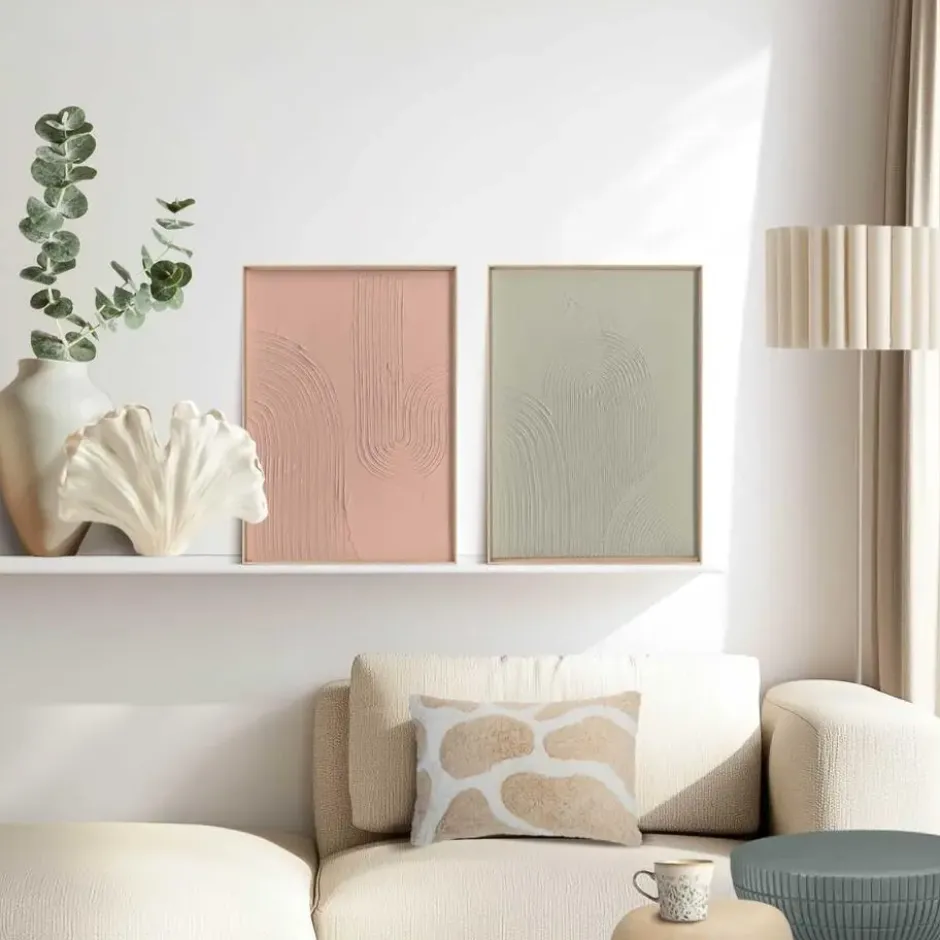 Abstracte wanddecoratie set met structuur Zachte lijnen - 40 x 30