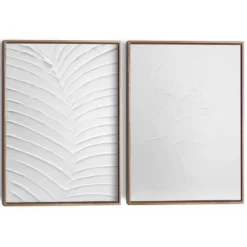 Abstracte wanddecoratie set met structuur Minimalistische bladeren - 40 x 30