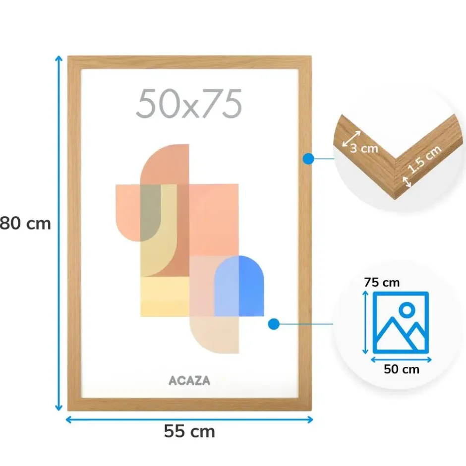 ACAZA Fotokader - Fotolijst - 50x75 cm - MDF hout - Warme Eik