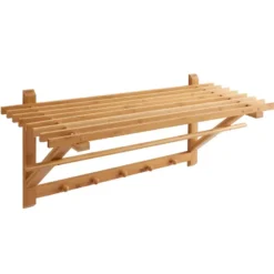 ACAZA Kapstok met 5 Ophang Haken en Stang, 75 x 28 x 25 cm, Bamboe Hout