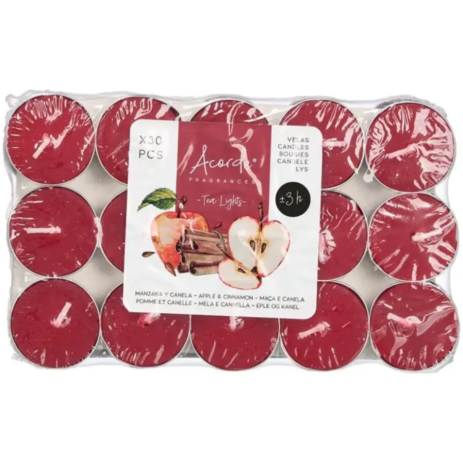 Acorde theelichtjes - appel/kaneel geur - 30x - rood - 3 uur