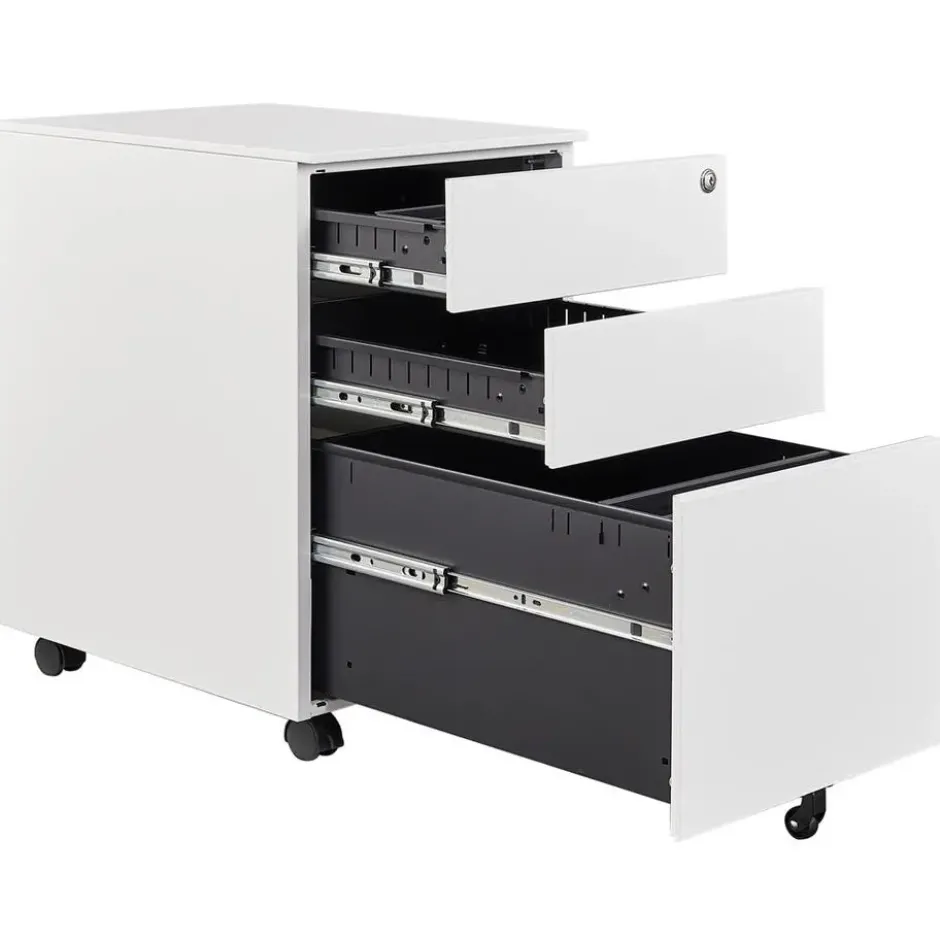 Afsluitbaar ladeblok / bureaukast 39x60 cm - 3 lades - Wit