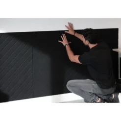 Akoestisch wandpaneel PET-vilt - 100x100cm - Visgraat motief Zwart