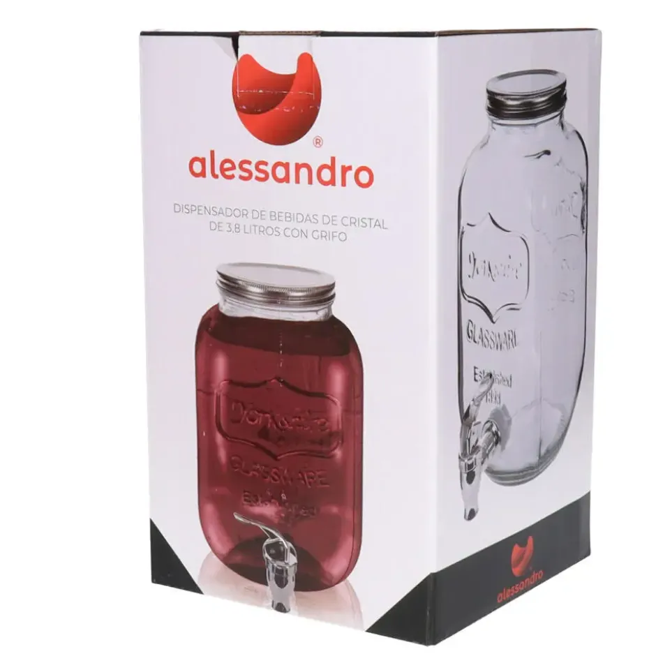 Alessandro Drankdispenser Pina met kraantje - 3,8L - glas - 25 cm