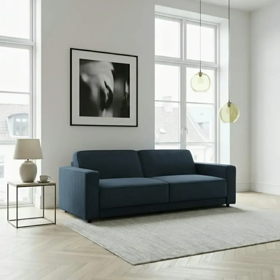 Allie - 3-zits slaapbank in blauw stof