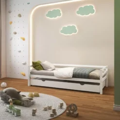 Alpi - Bed met bedlade 90x200 cm wit grenen