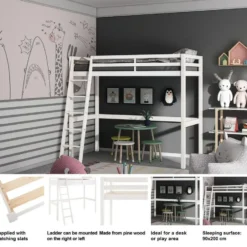 Alpi2 - Mezzanine bed 90x200 cm in grenen