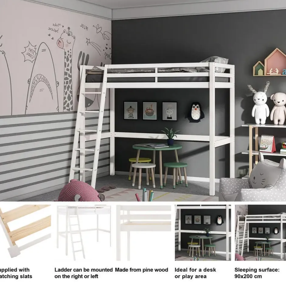 Alpi2 - Mezzanine bed 90x200 cm in grenen