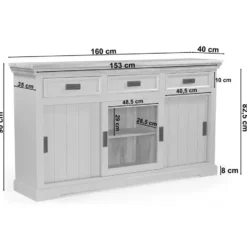 Alpinist-Dressoir met 3 lades + 2 deuren + 1 glazen deur in grijs