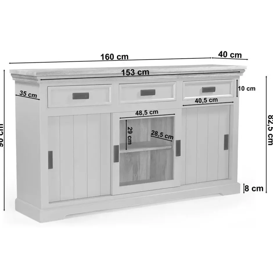 Alpinist-Dressoir met 3 lades + 2 deuren + 1 glazen deur in grijs