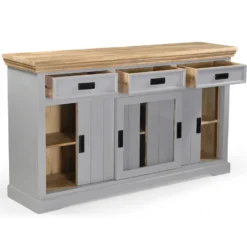 Alpinist-Dressoir met 3 lades + 2 deuren + 1 glazen deur in grijs
