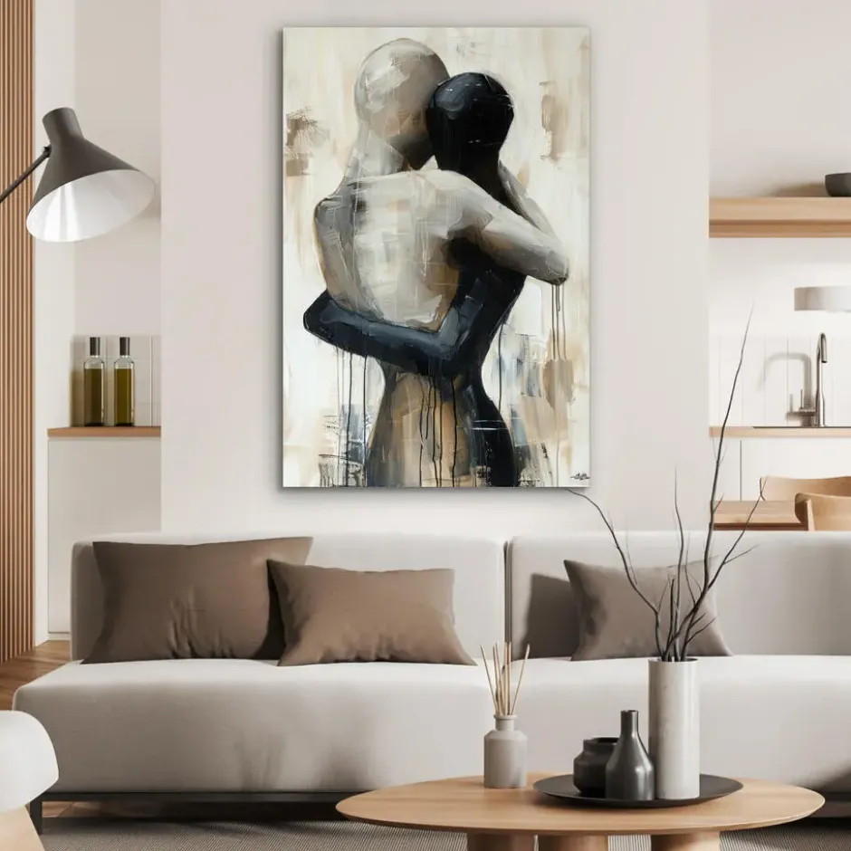 Aluminium Schilderij 60x90 cm Abstract - Liefde - Zwart wit - Modern
