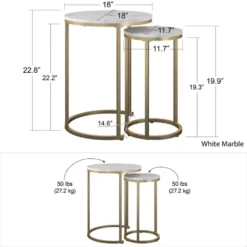 Amelia - Set van 2 nesttafels in marmerlook / wit