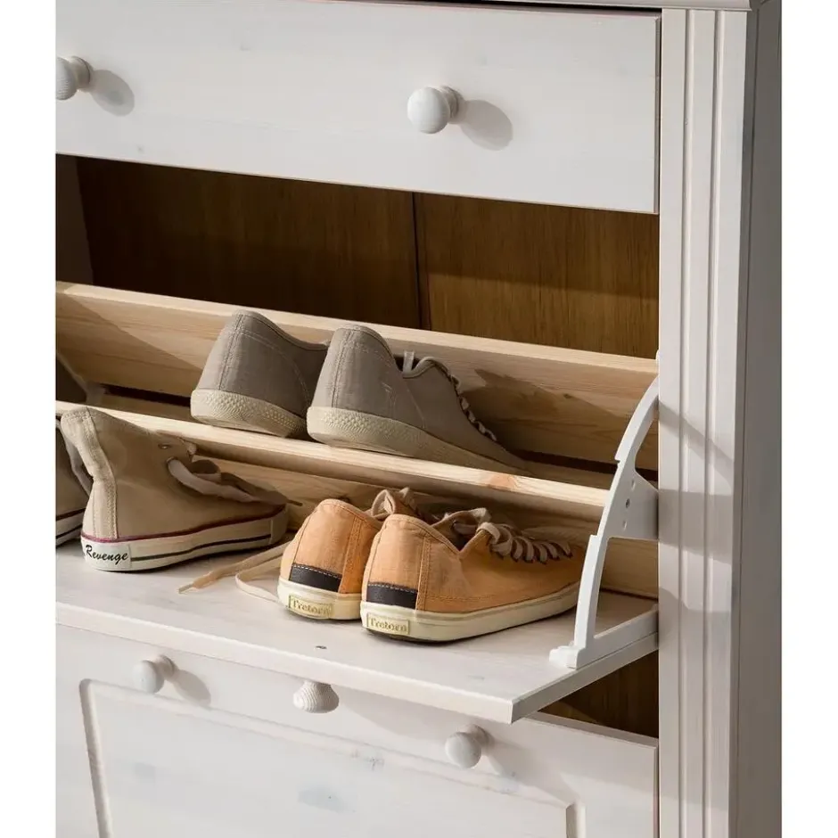 Anita - Schoenenkast met 2 kleppen en 1 lade in wit grenen