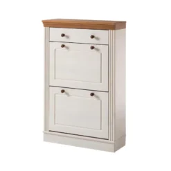 Anita - Schoenenkast met 2 kleppen en 1 lade in wit/natuurlijk grenen