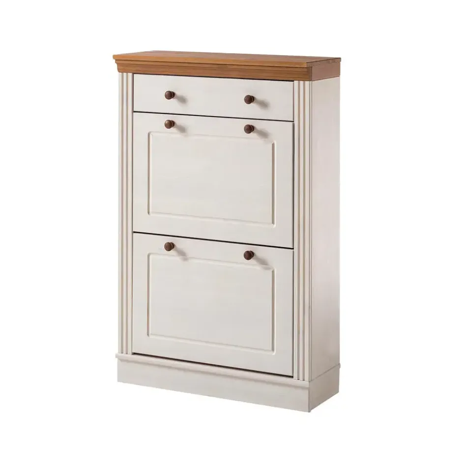 Anita - Schoenenkast met 2 kleppen en 1 lade in wit/natuurlijk grenen