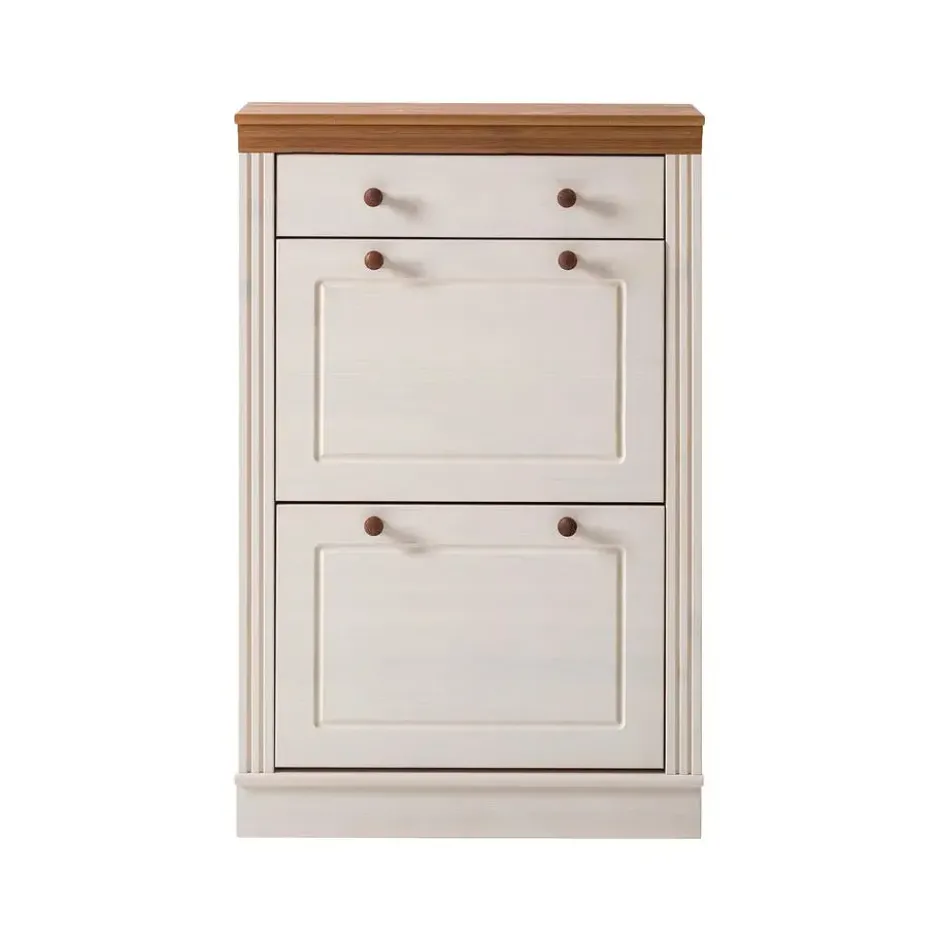 Anita - Schoenenkast met 2 kleppen en 1 lade in wit/natuurlijk grenen