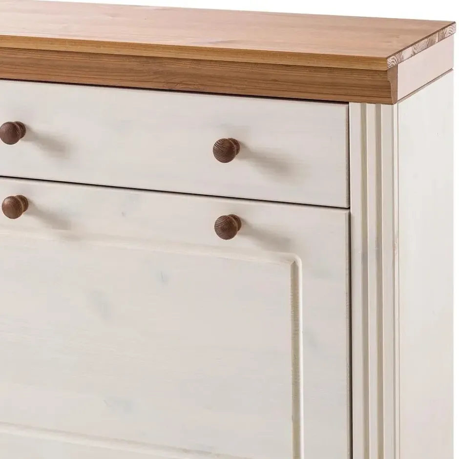 Anita - Schoenenkast met 2 kleppen en 1 lade in wit/natuurlijk grenen