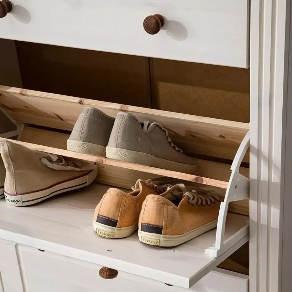 Anita - Schoenenkast met 2 kleppen en 1 lade in wit/natuurlijk grenen