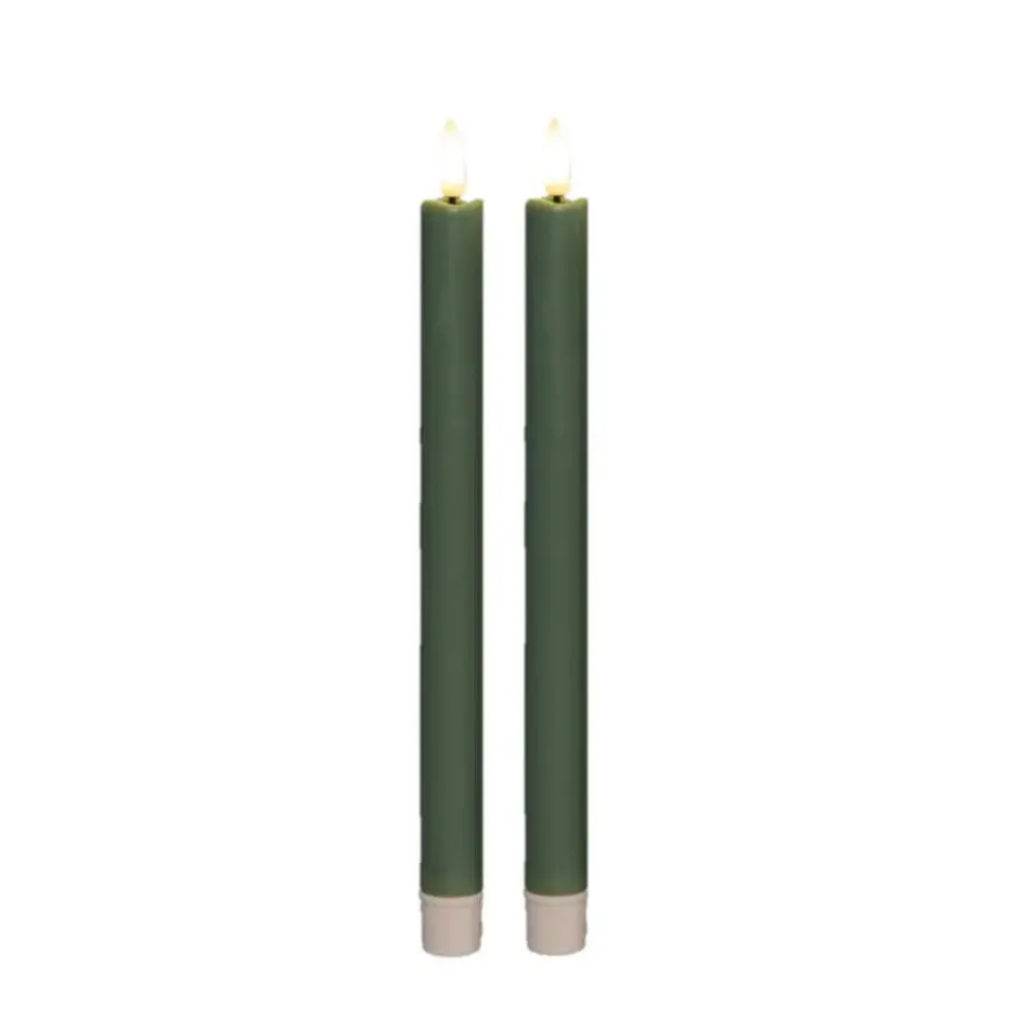 Anna Collection Led dinerkaarsen - 2x - groen - 25 cm - 3D vlam