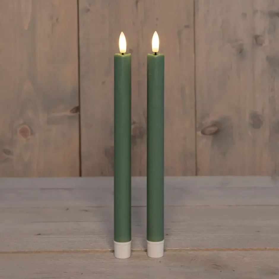 Anna Collection Led dinerkaarsen - 2x - groen - 25 cm - 3D vlam
