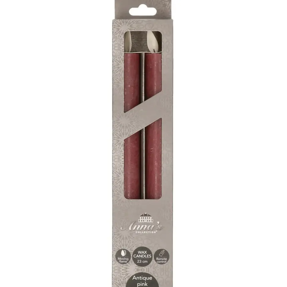 Anna Collection LED dinerkaarsen - 2x st - antiek roze - 23 cm