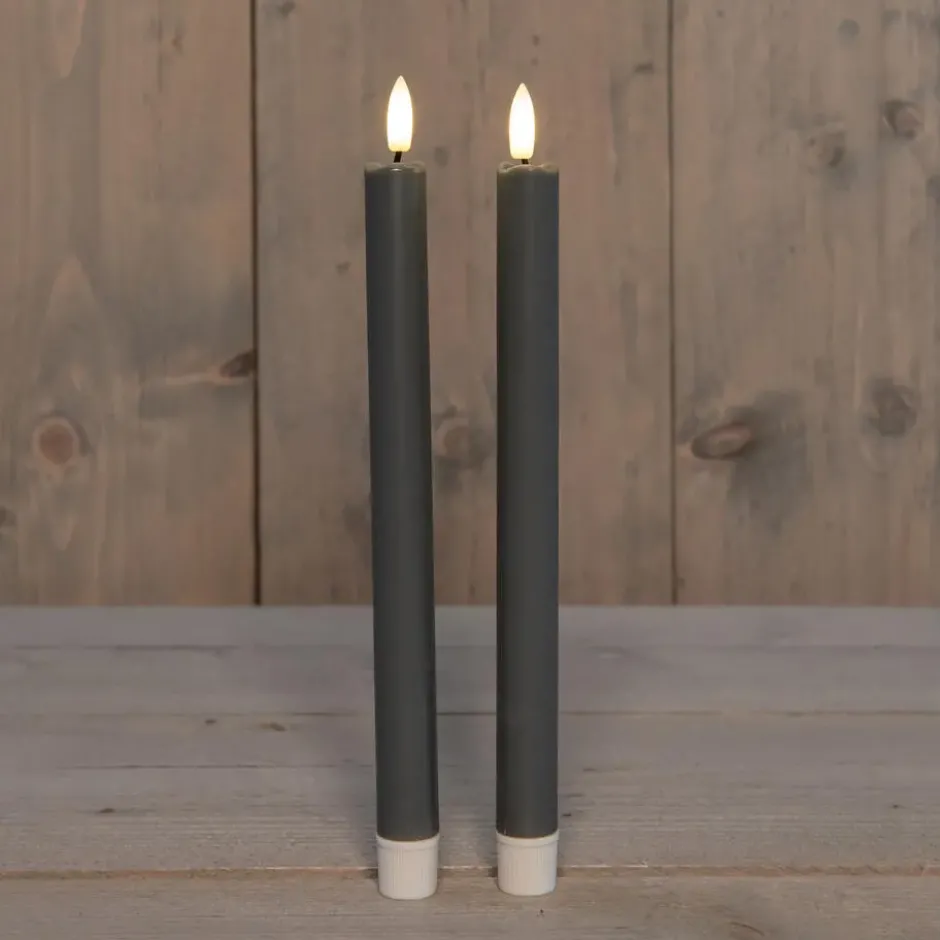 Anna Collection Led dinerkaarsen - 2x - taupe grijs - 25 cm