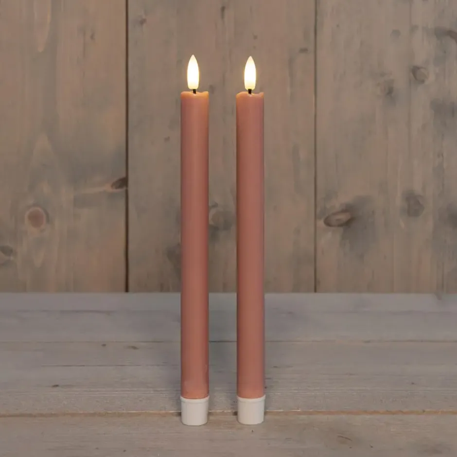 Anna Collection Led dinerkaarsen - 2x - roze - 25 cm - 3D vlam