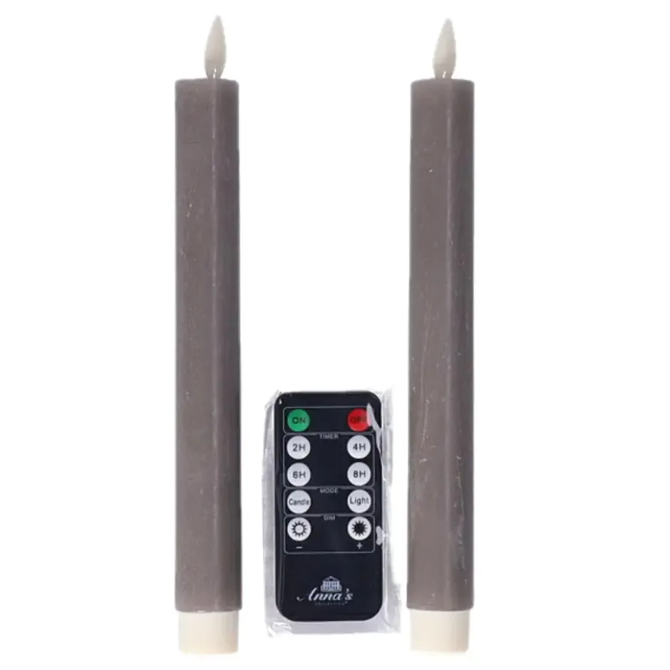 Anna Collection LED dinerkaarsen - 2x - grijs - 23 cm