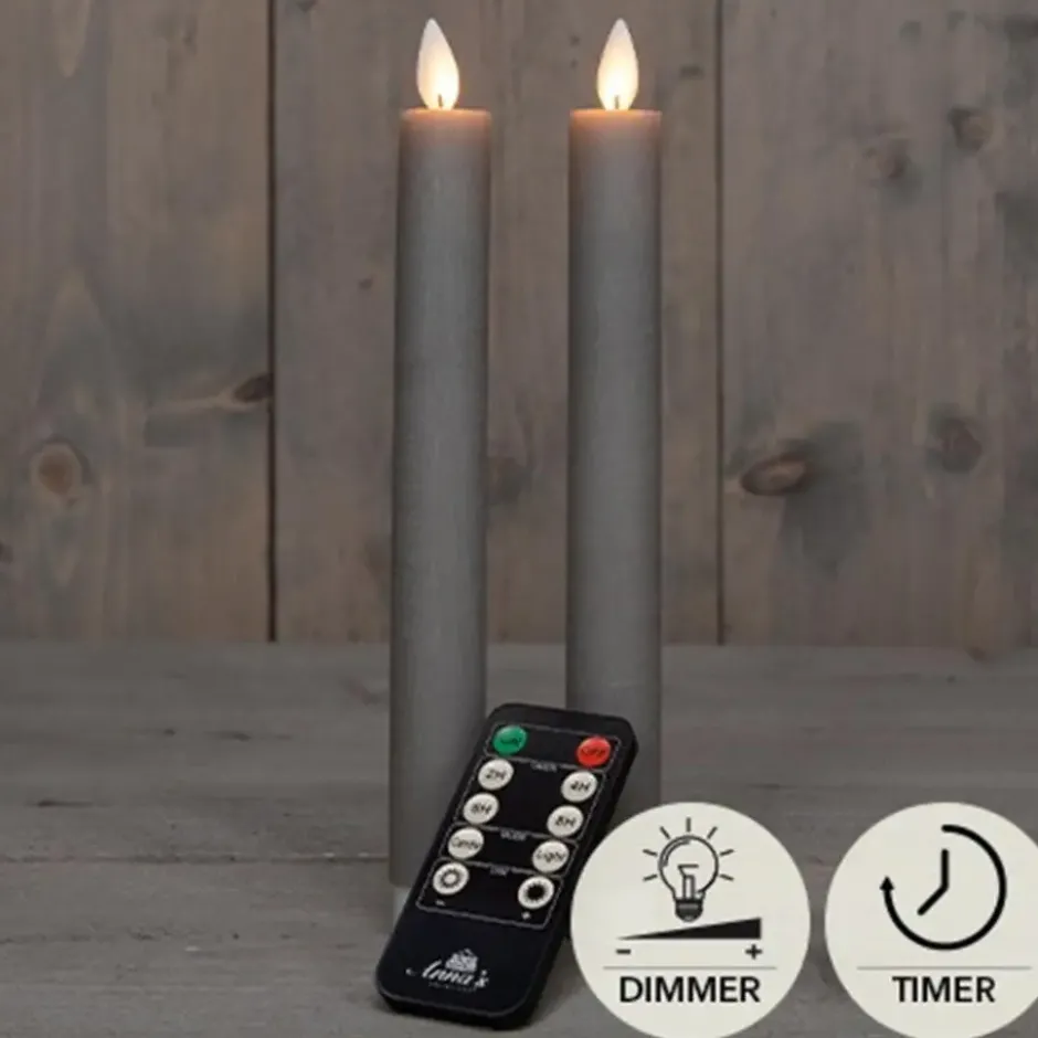 Anna Collection LED dinerkaarsen - 2x - grijs - 23 cm