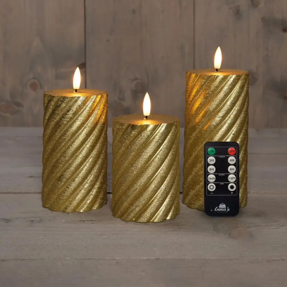 Anna Collection LED kaarsen - 3x - goud -swirl -afstandsbediening