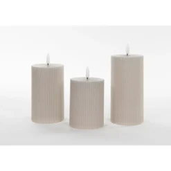 Anna Collection LED stompkaarsen - 3x - taupe/grijs - ribbel - H7,5 cm