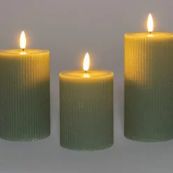 Anna Collection LED stompkaarsen - 3x - jade groen - ribbel - H7,5 cm