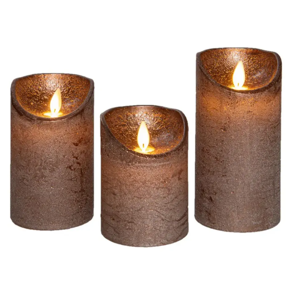 Anna Collection LED stompkaarsen - 3x - brons - stompkaarsen