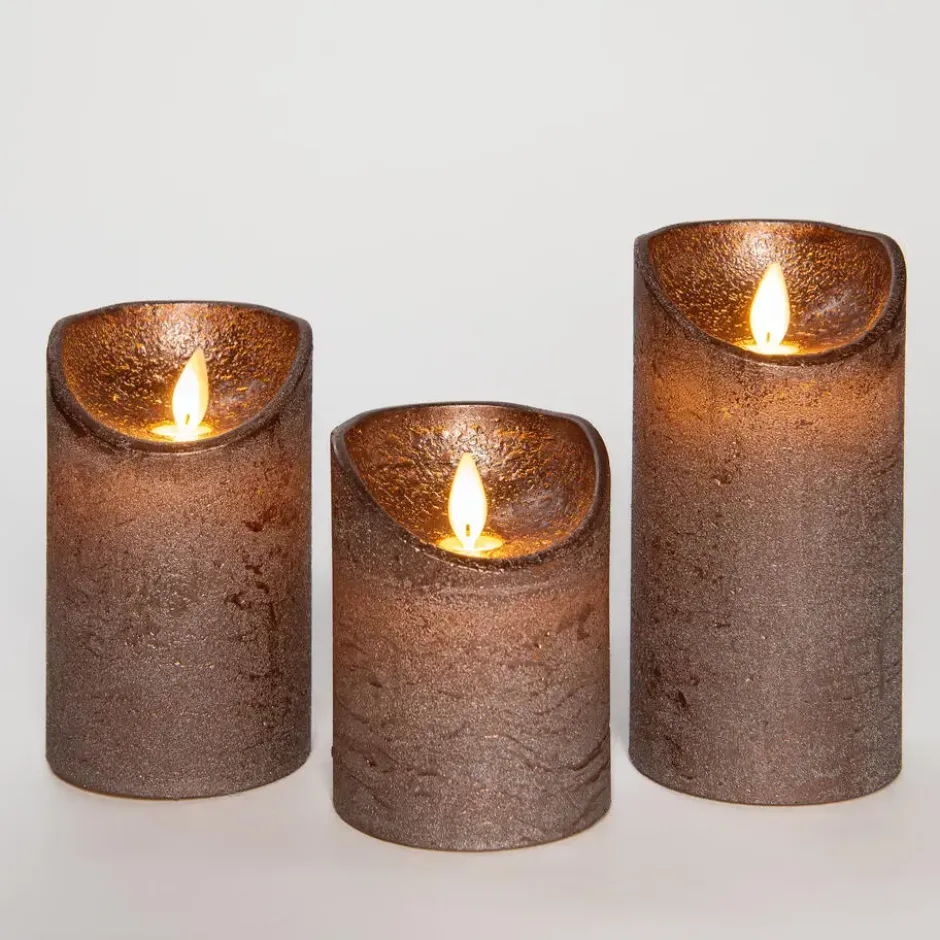 Anna Collection LED stompkaarsen - 3x - brons - stompkaarsen