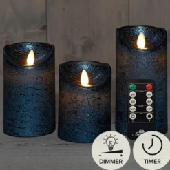 Anna Collection LED stompkaarsen - 3x - metallic blauw