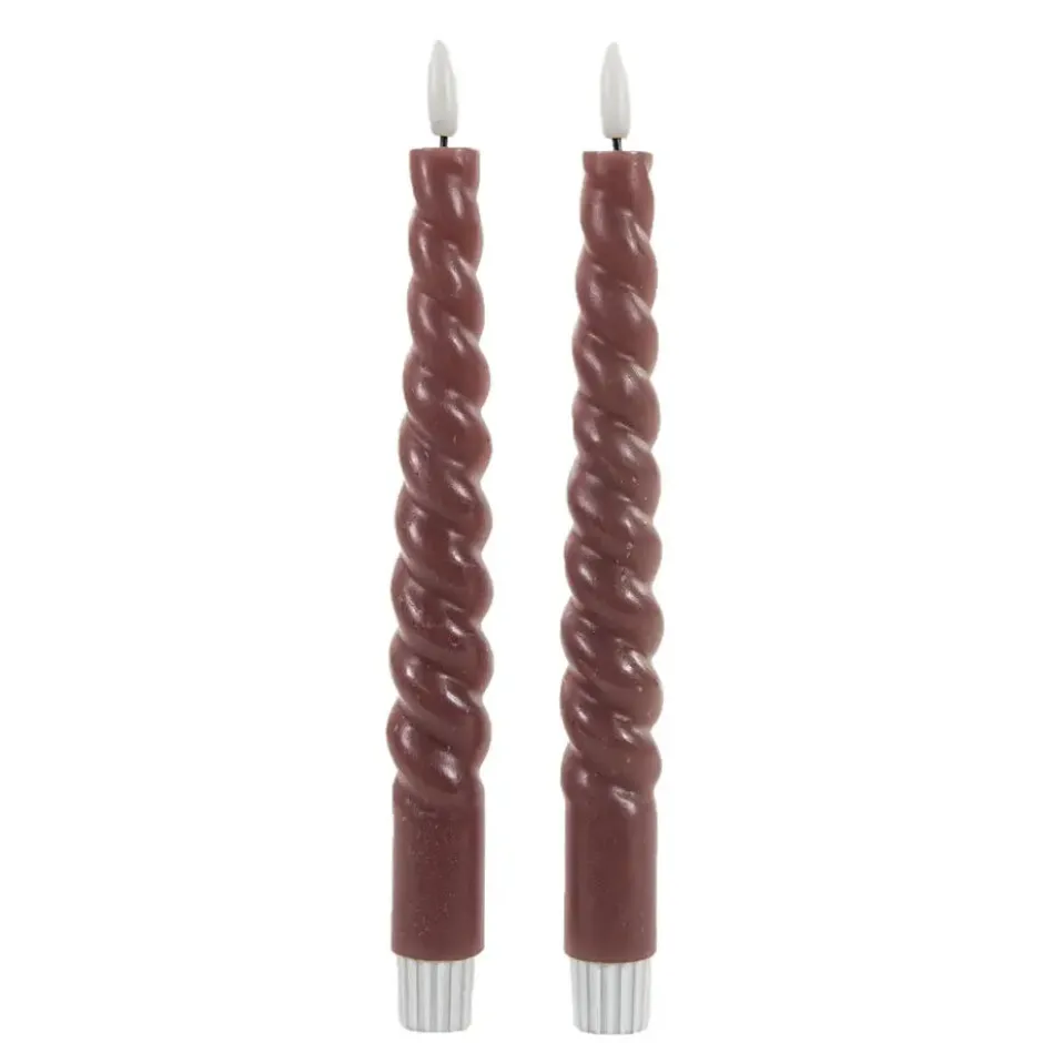 Anna Collection LED swirl dinerkaarsen - 2x st - antiek roze - 23 cm