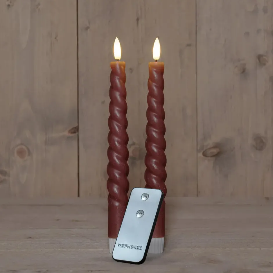 Anna Collection LED swirl dinerkaarsen - 2x st - antiek roze - 23 cm