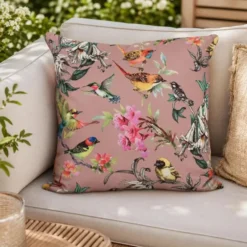Anna's Collection buitenkussen - bloemenprint - oud roze - 45 x 45 cm