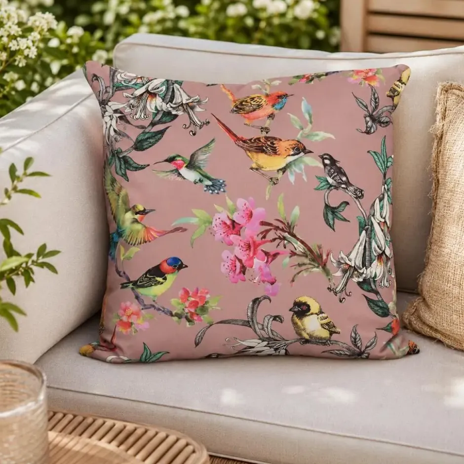 Anna's Collection buitenkussen - bloemenprint - oud roze - 45 x 45 cm