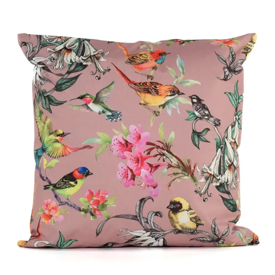 Anna's Collection buitenkussen - bloemenprint - oud roze - 45 x 45 cm