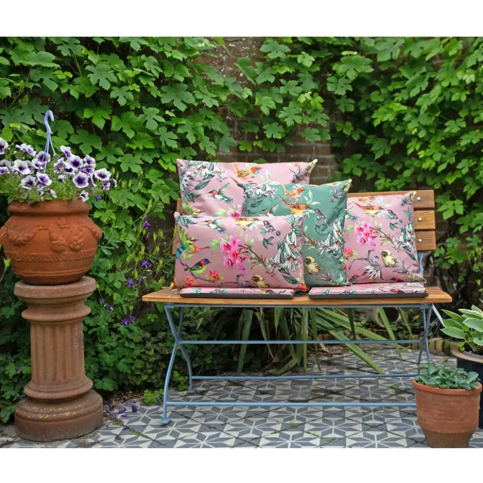 Anna's Collection buitenkussen - bloemenprint - oud roze - 45 x 45 cm