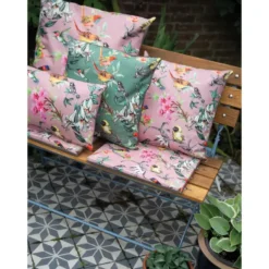 Anna's Collection buitenkussen - bloemenprint - oud roze - 45 x 45 cm