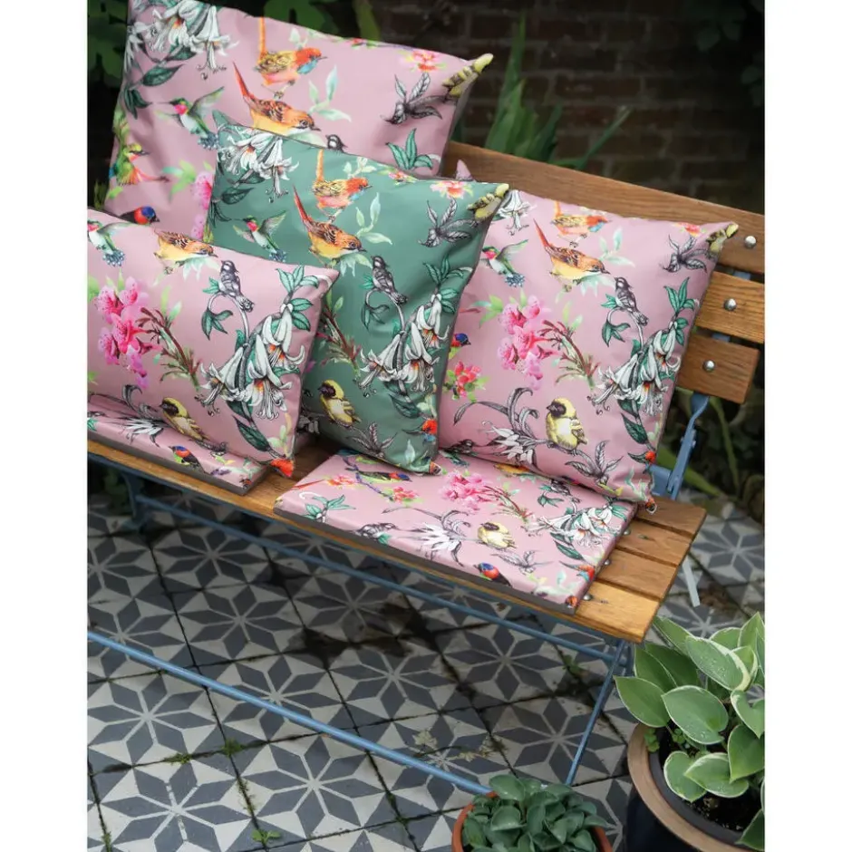 Anna's Collection buitenkussen - bloemenprint - oud roze - 45 x 45 cm
