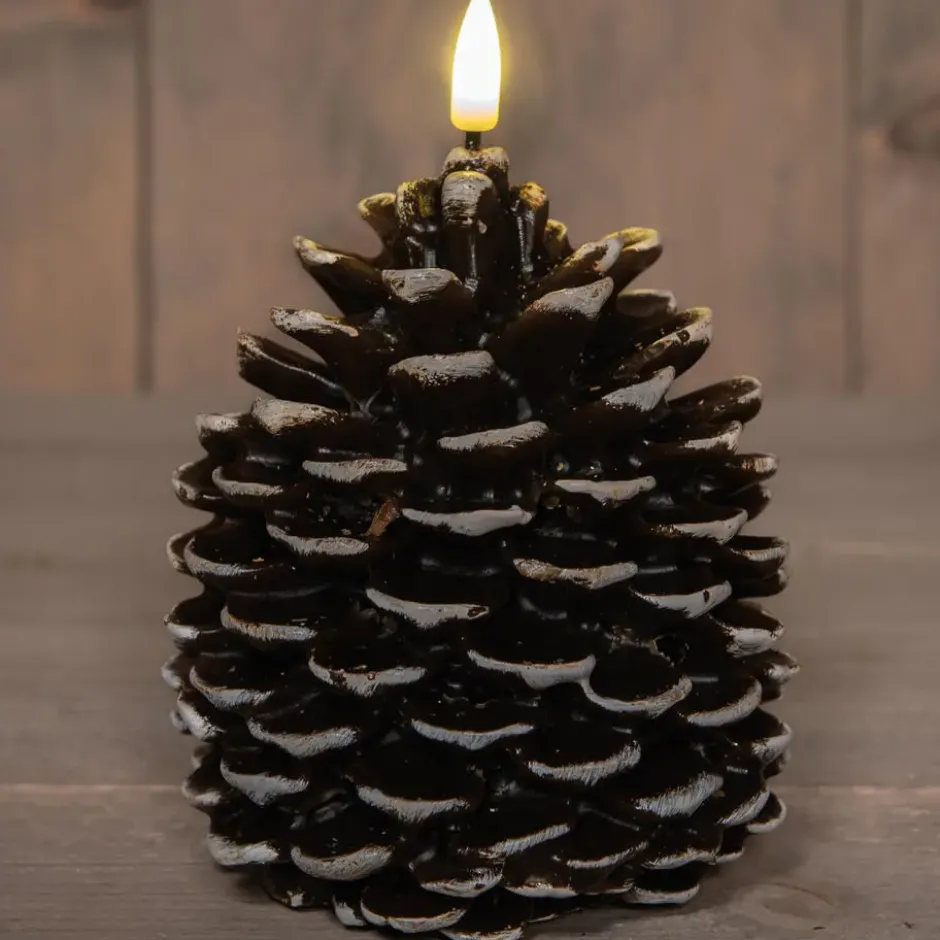 Anna's Collection LED dennenappel kaars - bruin - 12 x 10 cm